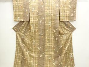 未使用品　格子に花模様小紋着物